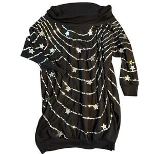 Bonnie Boerer Plus Black Star Sequin Tunic Top Macau 3X